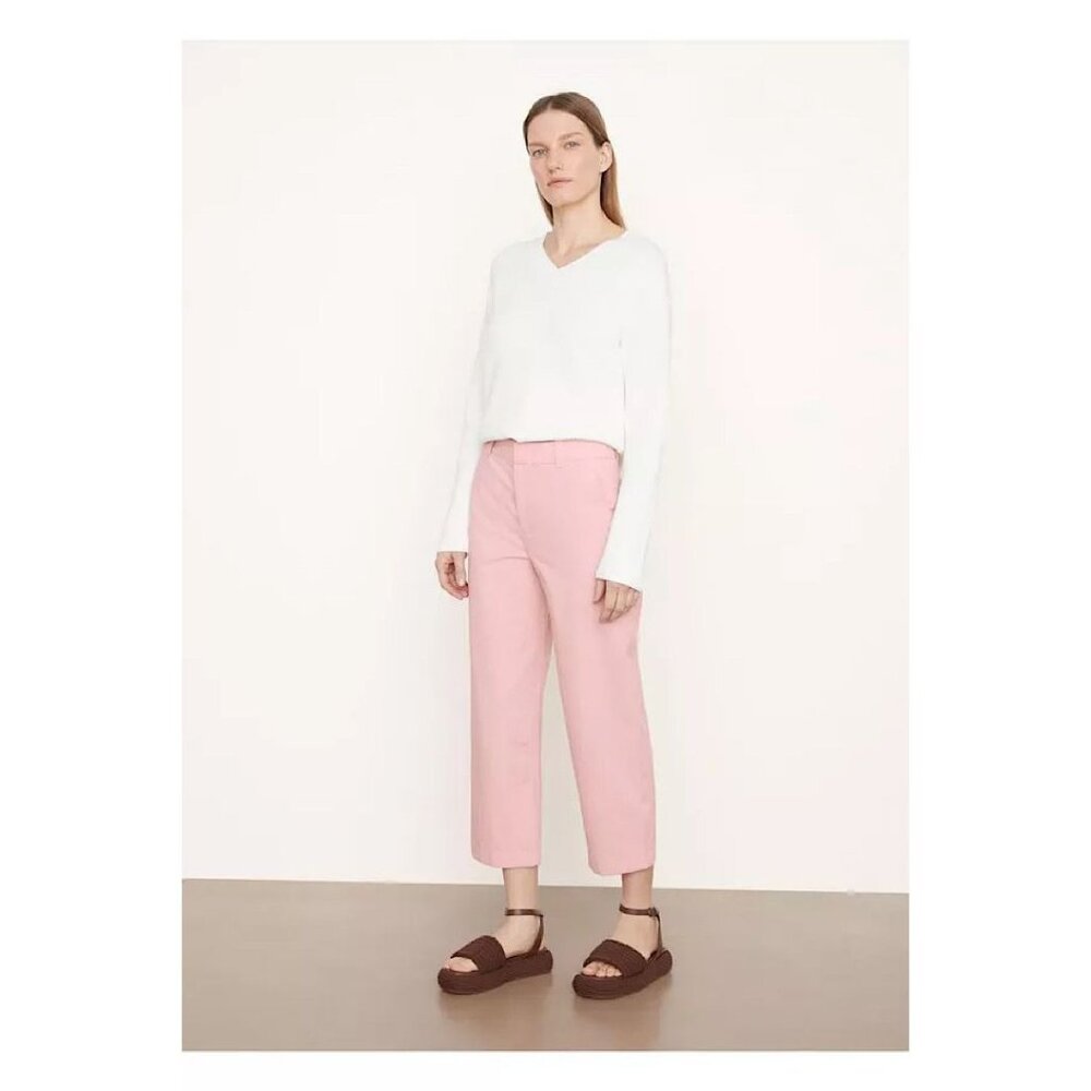 Vince Washed Cotton Low Rise Straight Leg Ankle Cropped Chino Pants Rose Pink - Picture 2 of 9